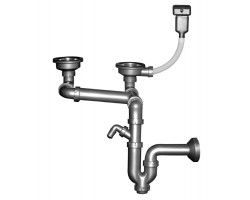 Сифон для мойки двойной 3*1/2" разноуровневый с переливом NOVA plastik 1195