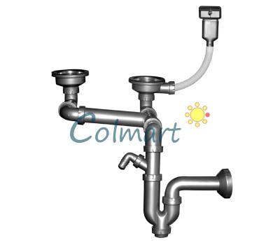 Сифон для мойки двойной 3*1/2" разноуровневый с переливом NOVA plastik 1195