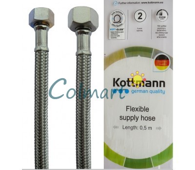 Шланг в нержавеющей оплетке для воды Kottmann 3/8" x 1/2" 50 см