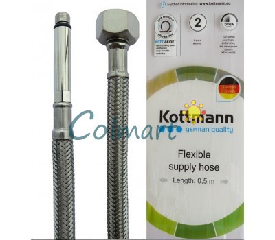 Шланг в нержавеющей оплетке к смесителю Kottmann M10*1/2" 30 см (длинный штуцер)